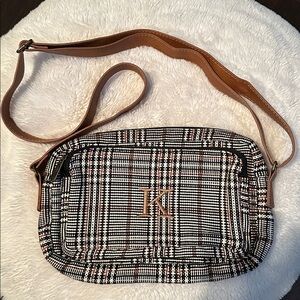 Thirty-One Plaid Crossbody Bag with Tan Strap